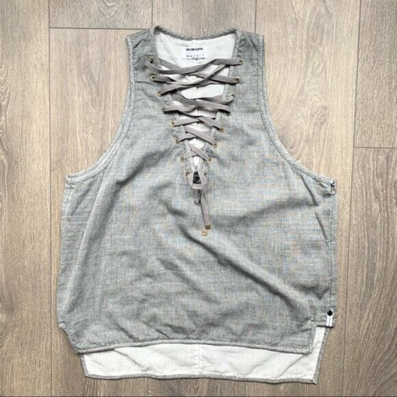 Revolve One Teaspoon Women's Tank Top Lace Up Sleeveless Gray Oversized fit NWT - Picture 4 of 15